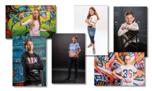 Collage aus Schulfotografie mit verschiedenen Hintergründen