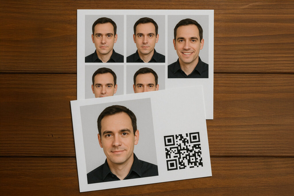 E-Passbild mit QR Code und ausgedruckten Passbildern